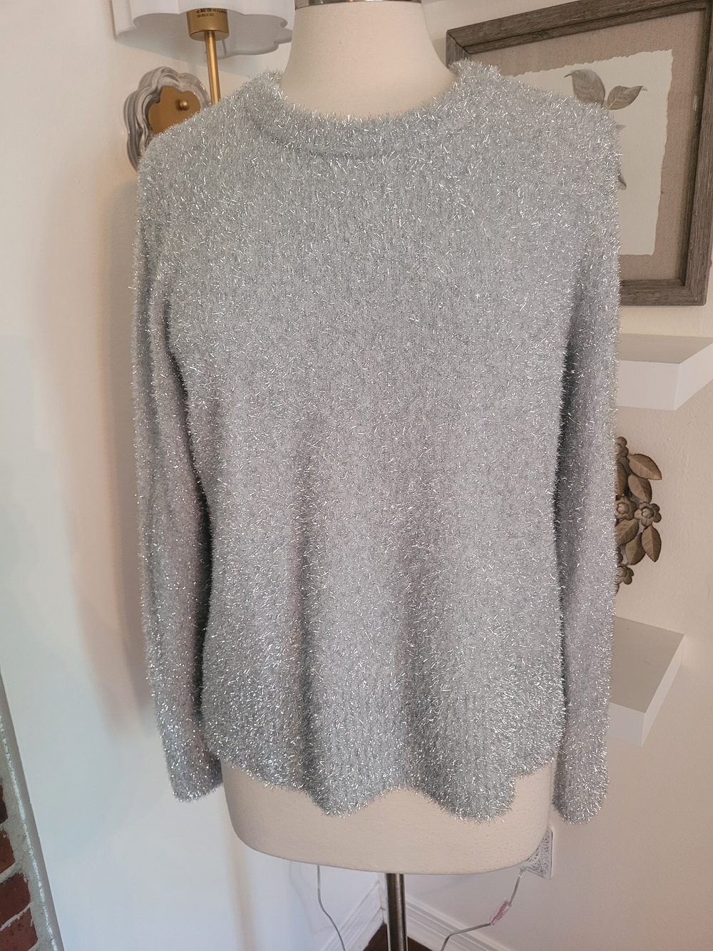 Talbots Silver Metallic Crewneck Sweater